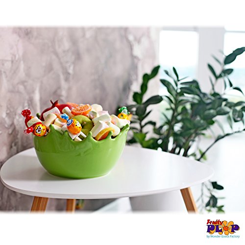 Premium Large Salad Bowl - Serving Bowl - Fruit Bowl - Candy Dish - Decorative Centerpiece Bowl - Best for Serving Fruit Salad Candy Popcorn Punch Chips Pasta - Unique Modern Design - Ceramic (Green) - Thumbnail 5