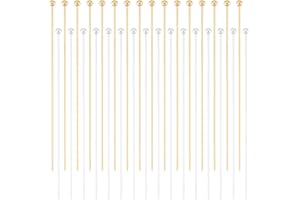 Beebeecraft 1 Box 100Pcs Ball Head Pins 18K Gold&925 Sterling Silver Plated Non Tarnish 50mm Long 24 Gauge 22 Gauge Ball Eye Pins Jewelry Making Findings for Earrings Charm Beads DIY Making