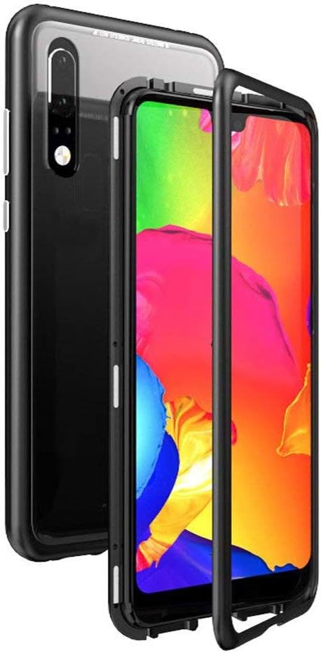 HDTOSNER Huawei P20 Pro Case, [Magnetic Adsorption] [Metal Frame] [Clear Tempered Glass Back Cover] For Huawei P20 Pro (2018) Protective Phone Cases (Black)