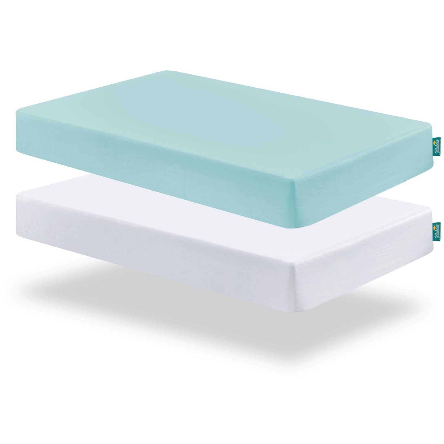 Photo 1 of Biloban Crib Sheets Fitted, 2 Pack Crib Sheet Fits for Standard Crib Mattress, Neutral Toddler Bed Sheets for Baby Boys and Girl, White & Aqua, 52”X 28”