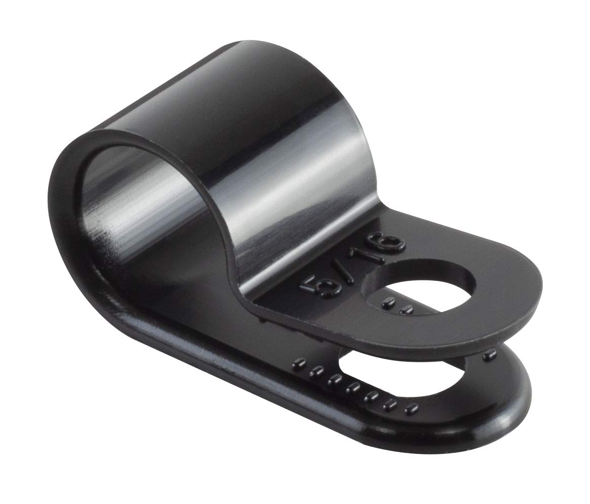 GTSE 100 Pack of Black Nylon P-Clips, 7.9mm (5/16”) Diameter, Plastic Cable Clips