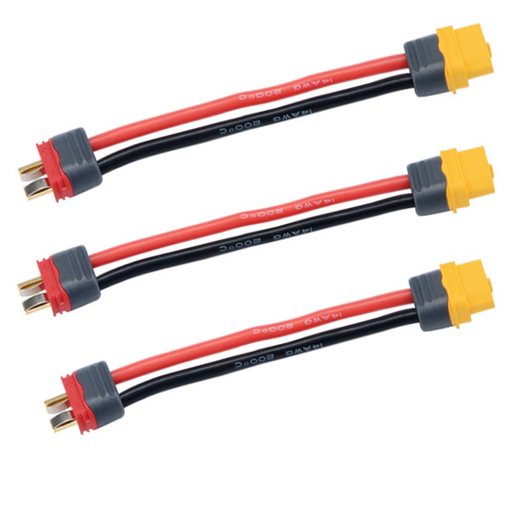 3PCS Amass XT60 Female to Deans T Male Plug Connector Adapter with 14AWG Silicone Wire for RC Lipo Battery