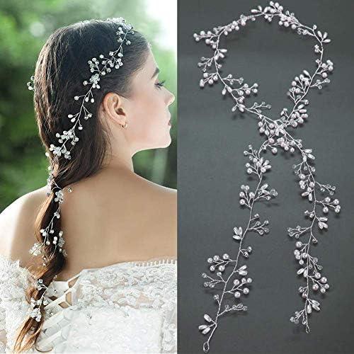 Vanyda Bridal Vintage Crystal Pearl Vine Hairbands Headpiece Wedding Hair Accessories 1M