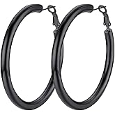 PIYIZ Chunky Hoop Earrings, Hypoallergenic Silver Post Black/Green/Blue/Red/Pink Teardrop Earring, Stainless Steel/Black/18K Gold 5mm Thick Hoop Earrings Womens Fashion Jewelry