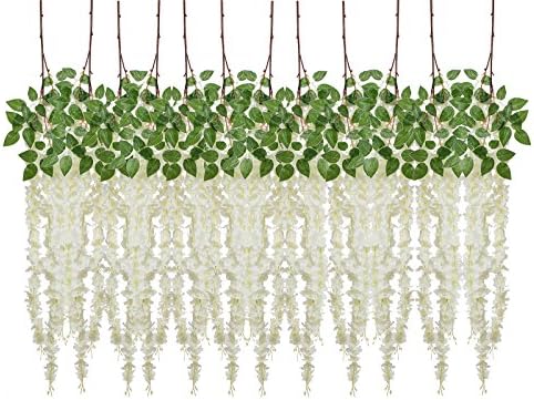Budding Joy 4.9 Feet Artificial Fake Wisteria Vine Ratta Hanging Silk Flowers Wedding Home Party Decor,12 Pieces (White)