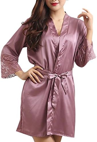 Orlando Johanson New Women's Lace Faux Satin Short Kimono Robe Bathrobe 5 M Comfortable