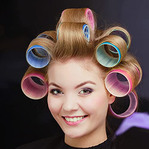 KHTD Large Hair Rollers Sets for Medium Long Hair,Self Grip Heatless DIY Curly Hairstyle Curlers Includes 27 Pcs Hair Curlers and 12 Pcs Clips,Hairdressing Curlers Tools (9 Jumbo+9 Large+9 Medium)