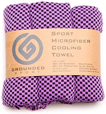 Grounded Sport Cooling Towel (packaged as shown) by Bamboo Microfiber Sport Cooling Towel for Gym, Outdoors or Travel | Ultra Lite 12”x39” in two-tone (Purple, One)