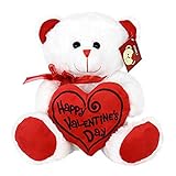 KINREX Soft Stuffed Teddy Bear - Happy Valentine's Day Bear for Girlfriend, Boyfriend, Wife, Husband - White with Red Message & Heart Pillow - 11.81