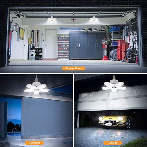 1 Pack LED Garage Light, ISKYDRAW 100W E26 Deformable LED Garage Ceiling Lights, 10000LM Garage Lighting with 5 Adjustable Panels,LED Shop Lights for Garage, Warehouse, Workshop, Basement, Barn