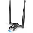 Wireless USB WiFi Adapter for Desktop PC, Techkey AC1300Mbps Network Dongle with Dual Band 2.4GHz/400Mbps 5GHz/867Mbps 5dBi High Gain Antenna for Laptop Computer Compatible Windows 11/10/8.1/8/7