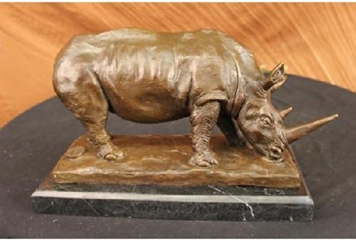 Admirable Ancient Endangered Rhinoceros Bronze Sculpture Signed Barye Animal Statue Figure