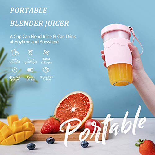 Portable Blender, Personal Size Blender for Shakes and Smoothies - Four Blades 14 oz Small Blender Fruit Juicer Mixer - USB Rechargeable for Outdoor Travel Home Office (White)