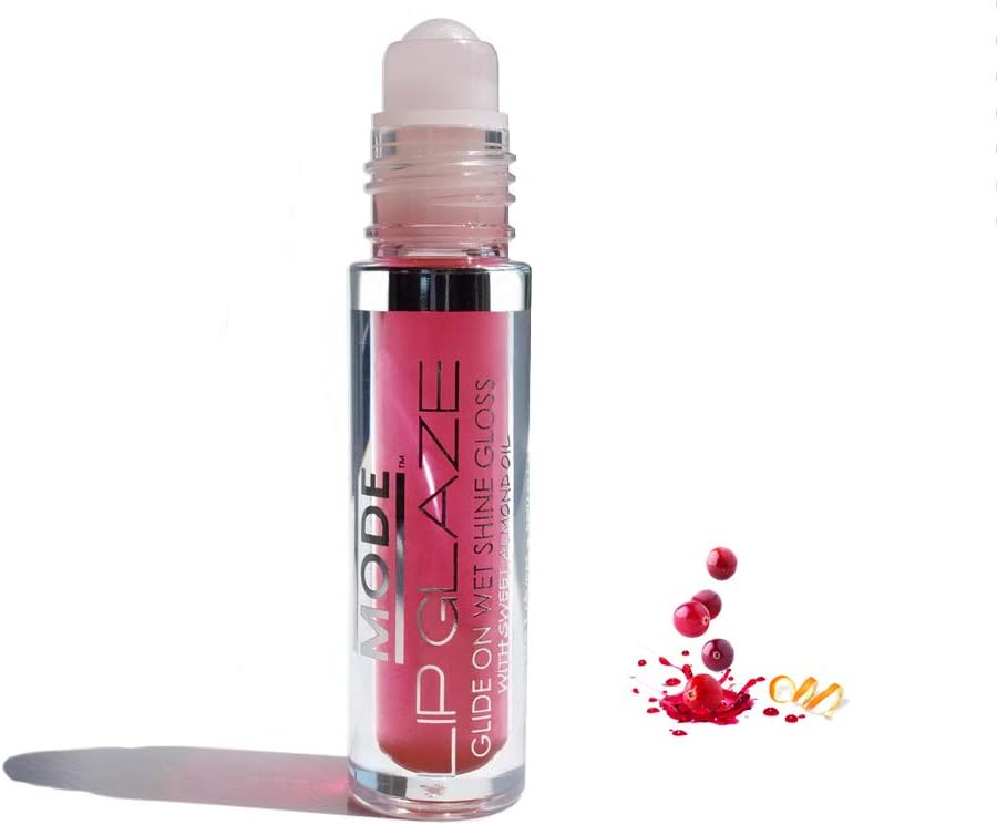 MODE Lip Glaze Roll On Flavored Lip Gloss - Cranberry Cosmo (4ml) Moisturizing Sheer Wet Shine Hydrates Lips with Sweet Almond and Natural Fruit Oils - Yummy Scent, Cruelty Free and Vegan