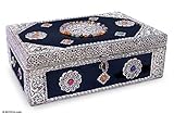 NOVICA Nickel Repousse Mango Wood Jewelry Box with