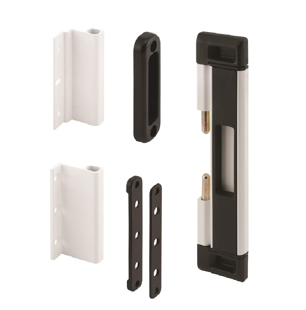 Prime-Line U 11037 Patio Door Deadbolt Lock, 8 in. Overall Height, Steel Bar, Surface (1 Kit), White/Black