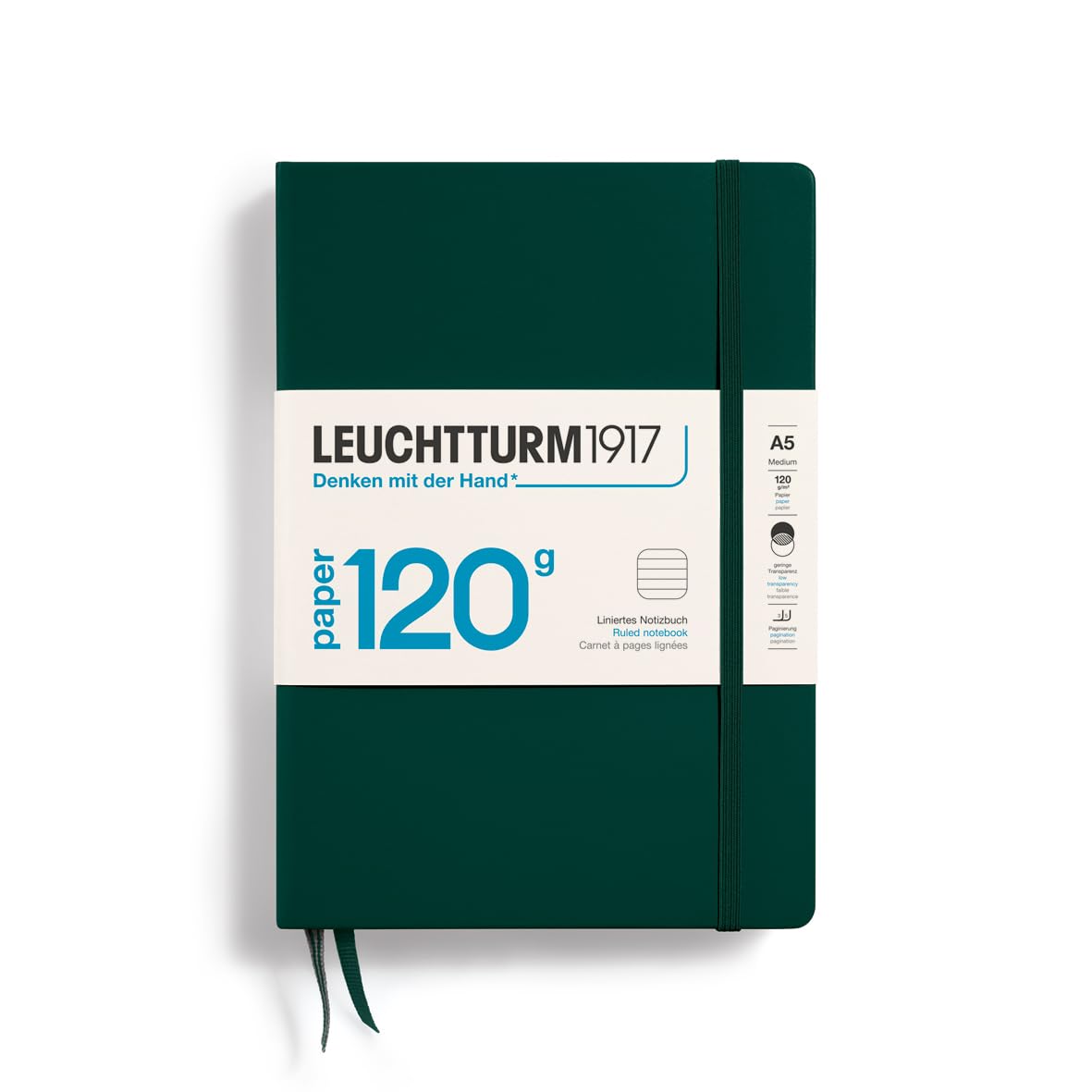 LEUCHTTURM1917 370340 Notebook Medium (A5) 120 g/m² Paper Edition, Hardcover, 203 Numbered Pages, Forest Green, Blank