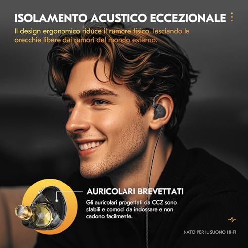 Yinyoo CCZ Sonata DC03 HiFi In Ear Monitor Earphones, 10 mm Magnet Dynamic Driver Sports Headphones IEM High Fidelity Gaming Earphones with 2Pin Cable for Gift PC Audiophile (No Microphone)