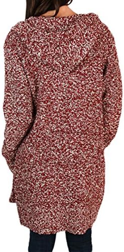 Belimely Women's Heathered Long Sleeve Hooded Long Cardigan Fashion Sweatshirt 27709-Be-top-Red-L
