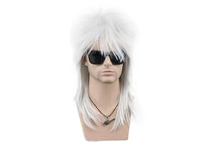 VGbeaty Men and Women Long Straight Silver Wig 70s 80s Rocker Punk Rock Disco Mullet Wig (Silver)