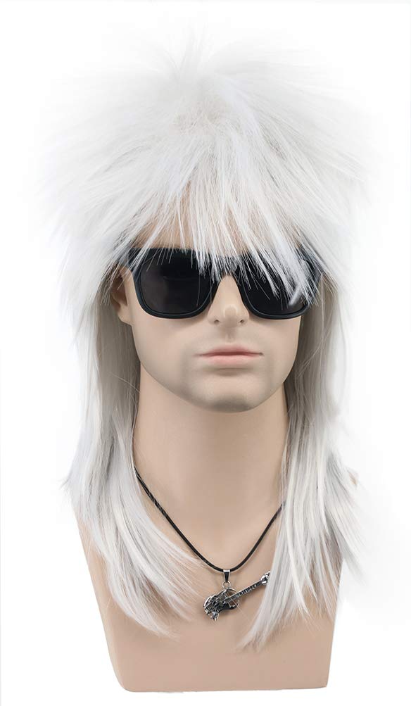 Photo 1 of VGbeaty Men and Women Long Straight Silver Wig 70s 80s Rocker Punk Rock Disco Mullet Wig (Silver)