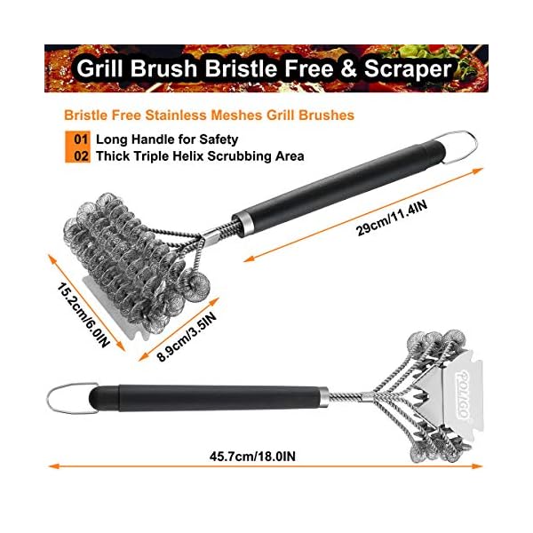 POLIGO BBQ Grill Cleaning Brush Bristle Free & Scraper Triple Helix