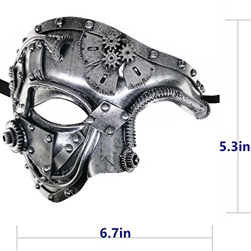 CCUFO Steam Punk Phantom of The Opera Vintage Silver Mechanical Men Venetian Mask for Masquerade/Party/Ball Prom/Mardi Gras/Wedding/Wall Decoration… - Thumbnail 3