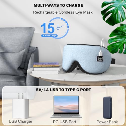 Fmlave Heated and Cooling Sleep Mask for Dry Eyes, Migraines, Electric Heated Eye Mask Improve Sleeping, Stye Eye Blepharitis Birthday Gifts for Women and Men (Blue)