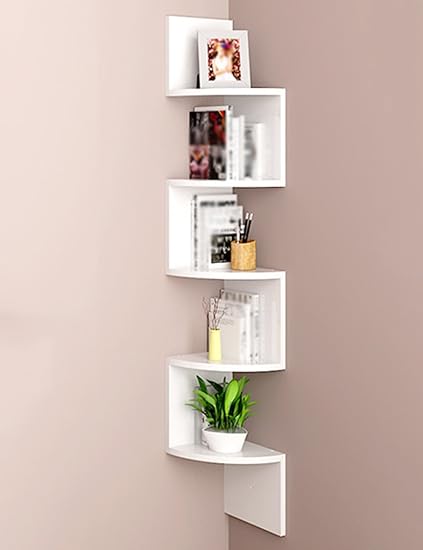 Wssf Curved 123cm Bookshelf Wall Hanging Floating 5 Tier Triangle