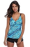 Attraco Women's Oceanic Stripes Two Piece Swimsuit Tankini for Women Blue 14