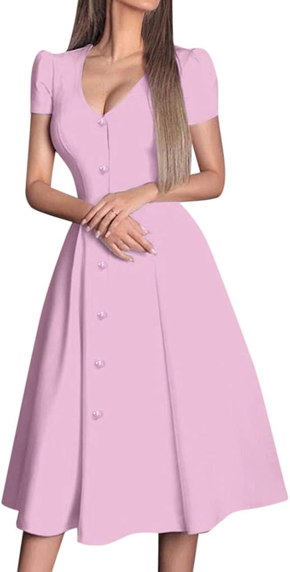 Amazon Co Jp ワンピース レディース ふわふわ Aライン 半袖 無地 お水 ハイウェスト ふりふり プリンセスドレス 大きいサイズ ワンピース せくしー 大きい 夏ワンピース 可愛い 膝丈 薄手 カジュアル 旅行 ピンク ビーチ 服 ファッション小物