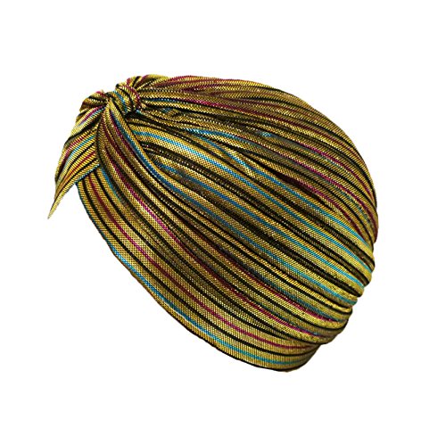[Fashion 21] Women's Perfect Fit Pleated Glittered Turban Hat Head Wear (Gold Multi) - Thumbnail 4