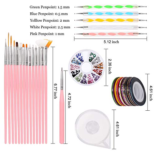 Nail Art Supplies Nail Art Design nail art tools including Nail Painting Brushes, Nail Dotting Tool, Nail striping tape, Color Rhinestones for Nails - Thumbnail 6