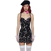 Dolls Kill I'm Baby Mini Slip Dress by Sugar Thrillz - Mesh Dress with Ruffle Hem and Embroidered Flowers