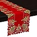 Grelucgo Small Embroidered Christmas Holiday Holly Tree Table Runner, Dresser Scarf, Rectangular 16 x 36 Inch
