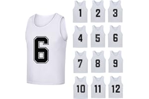 SHIJIXING 12 Pack（1-12） Numbered Pinnies/Soccer Training Bibs/Basketball Jerseys for Kids,Youth and Adults