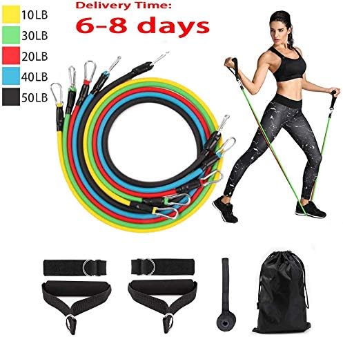 Resistance Bands Set Exercise Bands, 5 Stretch Fitness Tubes with Foam Handles, Ankle Straps, Door Anchor, Carrying Pouch - Stackable Up to 150 lbs - Yoga CrossFit Pilates Physio Gym Home Workouts
