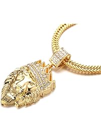 Halukakah "KINGS LANDING" Men's 18k Real Gold Plated Crown Lion Pendant Necklace with FREE SharkTail Chain 30"