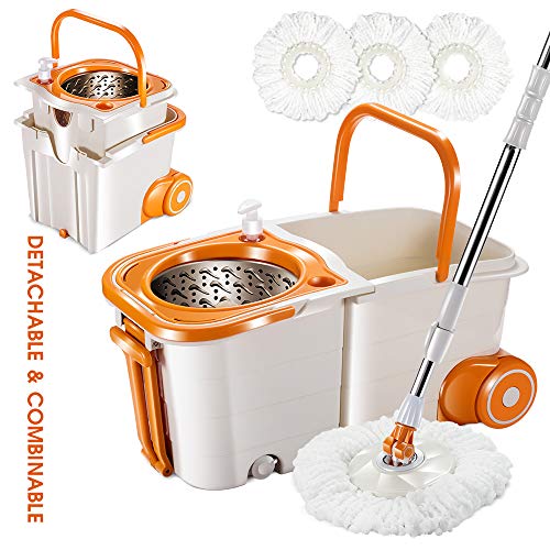 Masthome Spin Mop and Bucket with Wringer Set, Self Cleaning Mops and