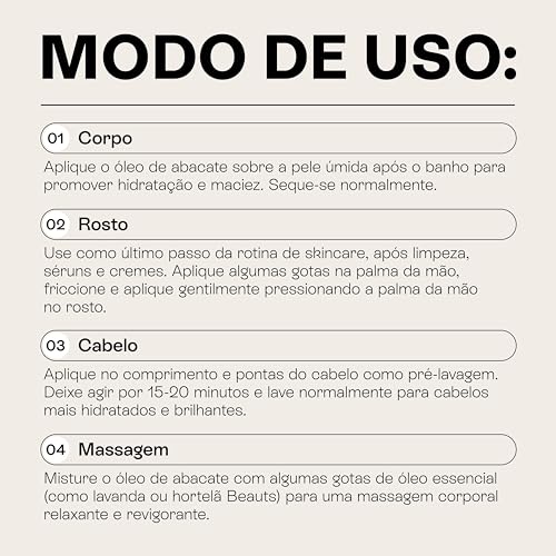 Óleo de Abacate 100% Puro Vegetal e Natural - Hidratante Corporal, Massagem, Banho Aromaterapia e Uso Capilar - Tampa Gotejadora - 140ml Beauts
