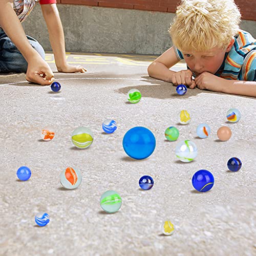 SallyFashion 66 PCS Glass Marbles, 3 Sizes Assorted Colors Round Marbles Toy, Variety of Patterns Marbles Bulk for Kids Marble Games, DIY and Home Decoration