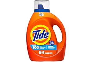 Tide Laundry Detergent Liquid, Clean Breeze Scent, 64 Loads, 80 fl oz, Works on 100% of Common Stains