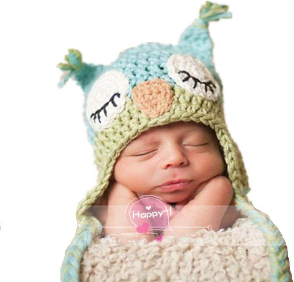 XikeeKids Baby Boy Girl Crochet Sleepy Owl Hat Beanie Photography Props