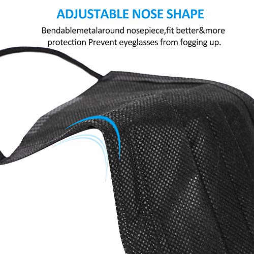 Disposable Face Mask 3-Layer Breathable Earloop Safety Masks Black 50 Pack/Box