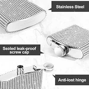 INSTOME Diamond Hip Flask - 8oz, Gold, Stainless Steel, Leakproof With Funnel - View #5