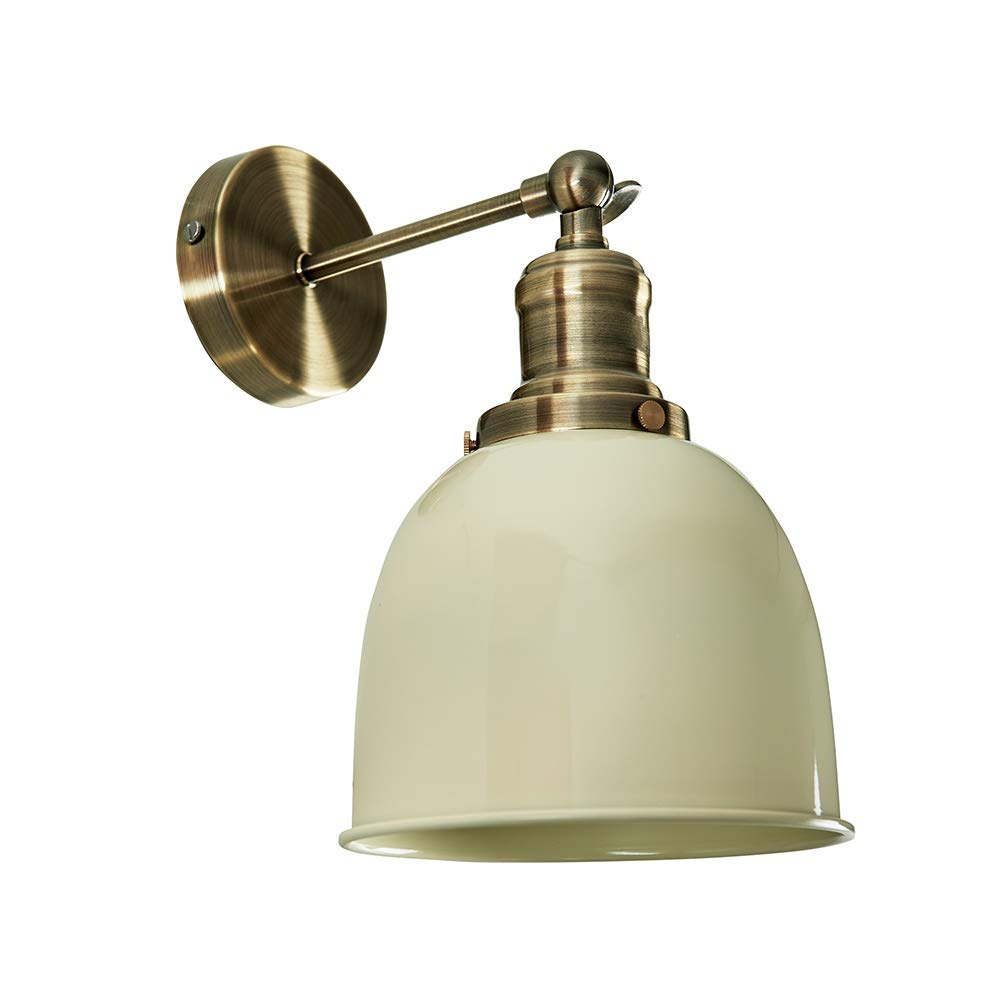 MiniSun | Retro Style Antique Brass Wall Light with a Cream Dome Shade | Home Décor, Bedside & Desk Lamp | Mains Wired