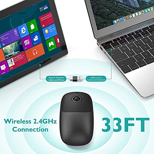 Wireless Mouse for Laptop, 2 in 1 Silent Mouse 2.4G Portable Optical Computer Mouse with USB & Type-C Receiver, 1600 DPI for Mac, iPad Phone,iMac, 2012 & Newer Mac Devices (Grey)