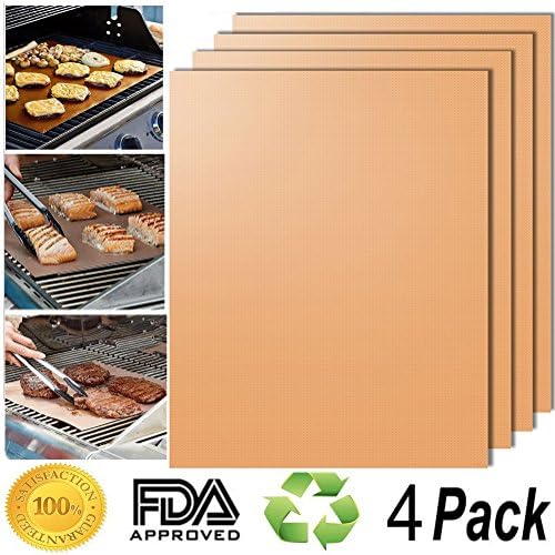 [4 Pack] BBQ Grill Mats, Systonic Non-Stick Reusable and Heat Resistant BBQ Oven Liner Baking Mat [Easy to Clean] Perfect for Charcoal, Electric and Gas Grill Coffee