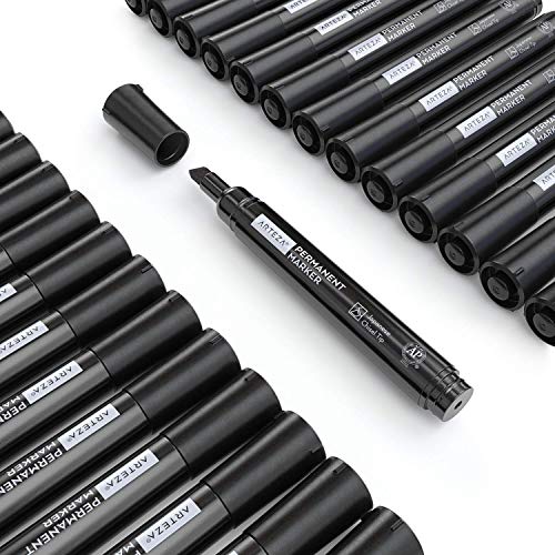 image for ARTEZA Permanent Markers Set of 36 (Black, Chisel Tip) - Waterproof Ma