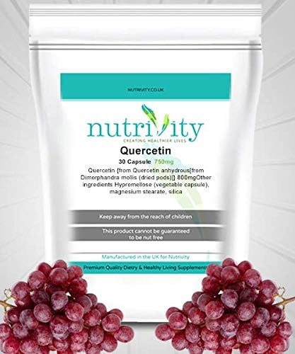 Quercetin 750mg Veg Capsule Manufactured Energy Booster Supplement by Nutrivity (30)